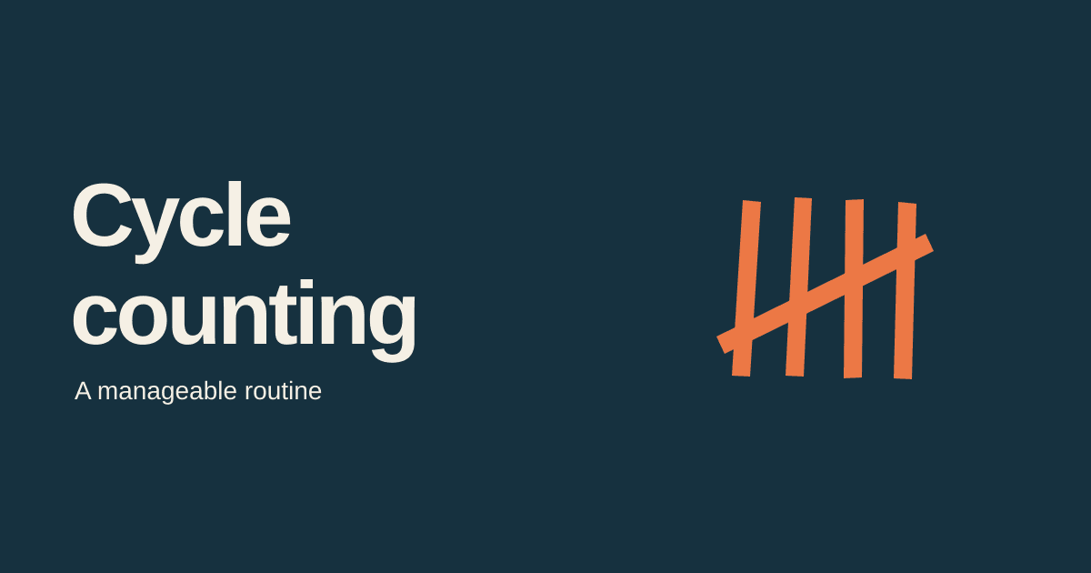 Cream lettering reading Cycle counting and A manageable routine beside an orange tally motif on a deep navy background.