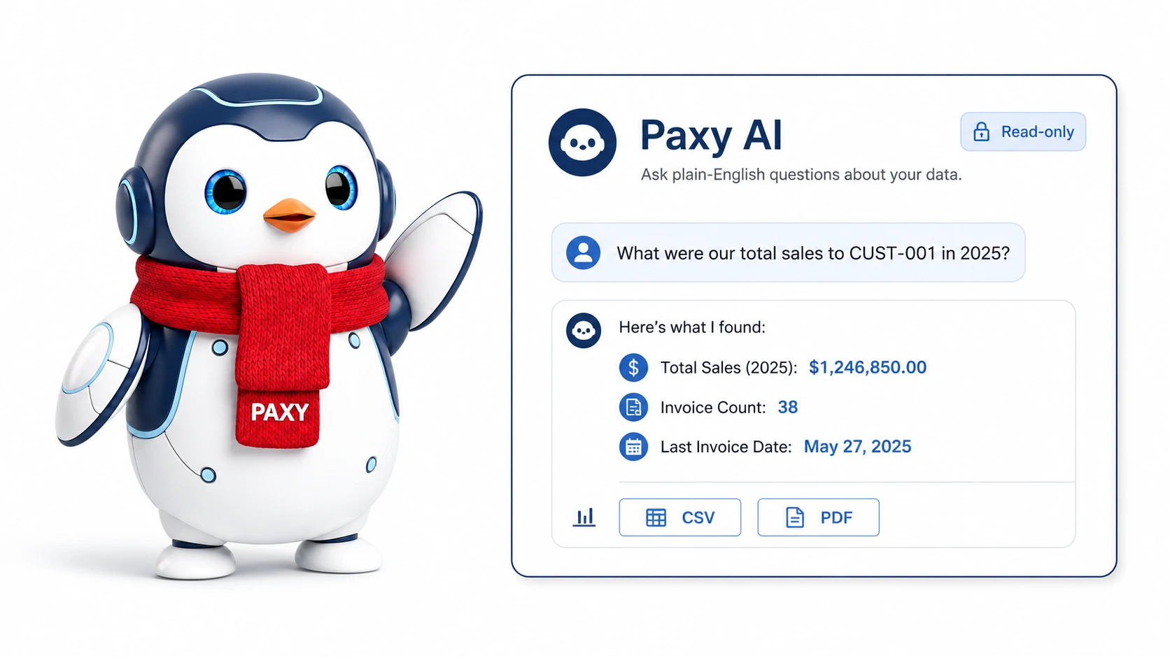 Paxy AI read-only reporting assistant example